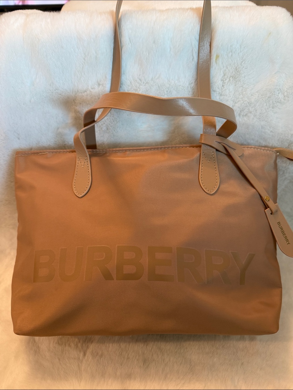 Burberry Tan Logo Nylon Tote